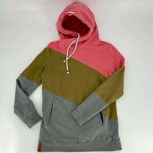 Ampersand Ave Pink Green & Gray Color Block Hooded Sweatshirt Size L